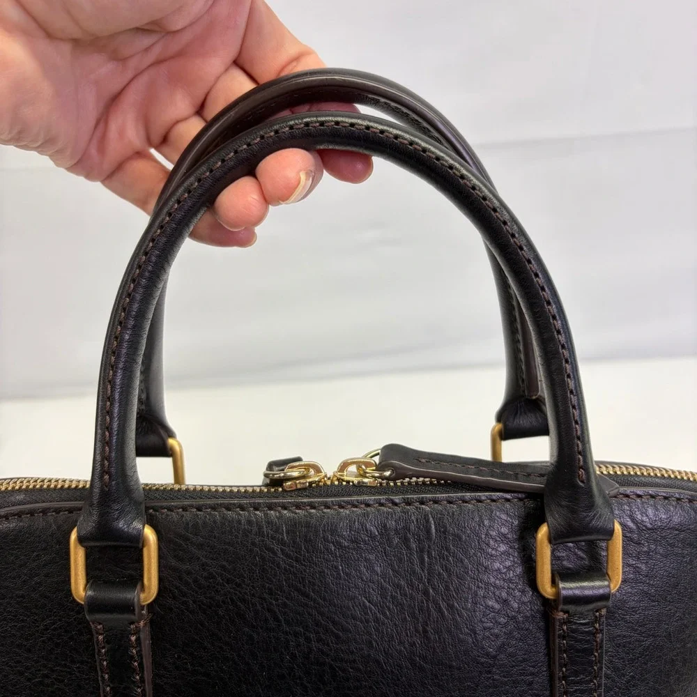 Dooney Bourke Leather Satchel Womens Medium Black Dome Crossbody Classic Chic